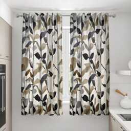 Neutral Leaf Print Curtains, Botanical Beige & Black Drapes, Nature Inspired Made To Measure Panels For Living Room, Modern Window Decor - thumbnail 3