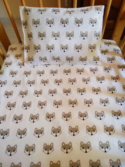 Gray Fox Crib Sheet Or Pillowcase, Cotton Animal Bedding - image 1