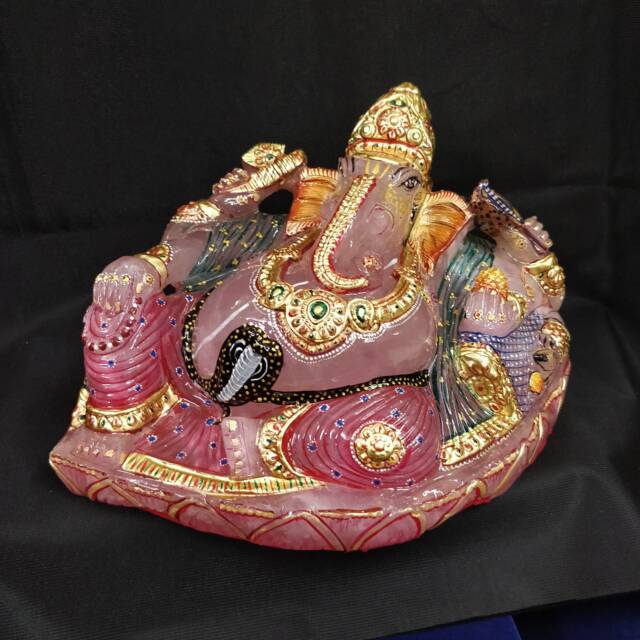 Rose Quartz Ganesha Statue, Hindu Ganpati Vinayaka Idol, Spiritual Crystal Gifts Diwali Housewarming - image 1