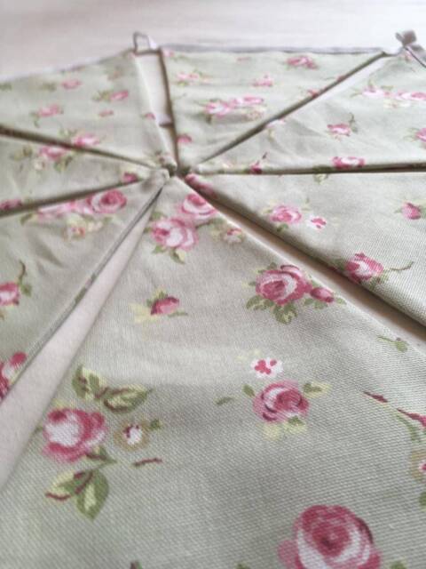 Floral Fabric Bunting. Green Background With Pink Rosebud Design - image 1