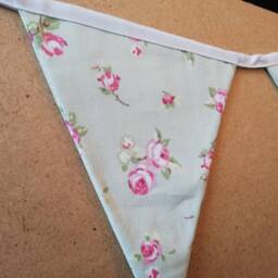 Floral Fabric Bunting. Green Background With Pink Rosebud Design - thumbnail 3