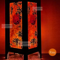 Asian Oriental Orange Dawning Sunset Bamboo Japanese Lamp Zen Bedside Floor Table Paper Light Shades Home Decor Dorm - thumbnail 3