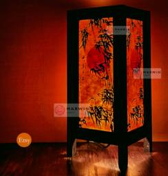 Asian Oriental Orange Dawning Sunset Bamboo Japanese Lamp Zen Bedside Floor Table Paper Light Shades Home Decor Dorm