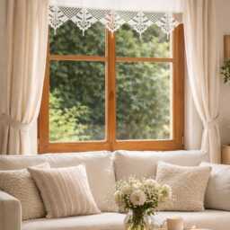 Handmade Crochet Cotton Lace Valance, Farmhouse Kitchen Window Curtain - thumbnail 3