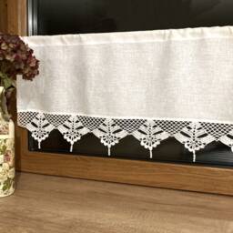 Handmade Crochet Cotton Lace Valance, Farmhouse Kitchen Window Curtain - thumbnail 2