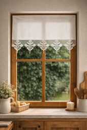 Handmade Crochet Cotton Lace Valance, Farmhouse Kitchen Window Curtain - thumbnail 1
