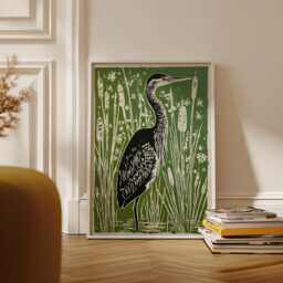 Heron in Reeds Poster, Japanese Woodblock Art Print - thumbnail 1