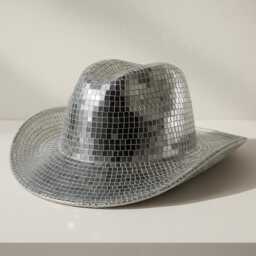 Disco Cowboy Hat - 70S Retro Mirror Tile Party - Silver & Gold Festival Rave Decor - thumbnail 3