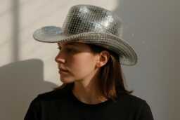 Disco Cowboy Hat - 70S Retro Mirror Tile Party - Silver & Gold Festival Rave Decor