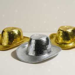 Disco Cowboy Hat - 70S Retro Mirror Tile Party - Silver & Gold Festival Rave Decor - thumbnail 2