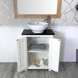 Painted White Bathroom Vanity Unit - Black Quartz Top Ceramic Basin Choice 310Pbqcbc - thumbnail 3