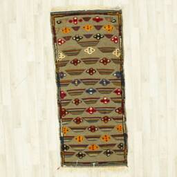 Brown Moroccan Kilim Rug Geometric Wool Flatweave Rug - thumbnail 2