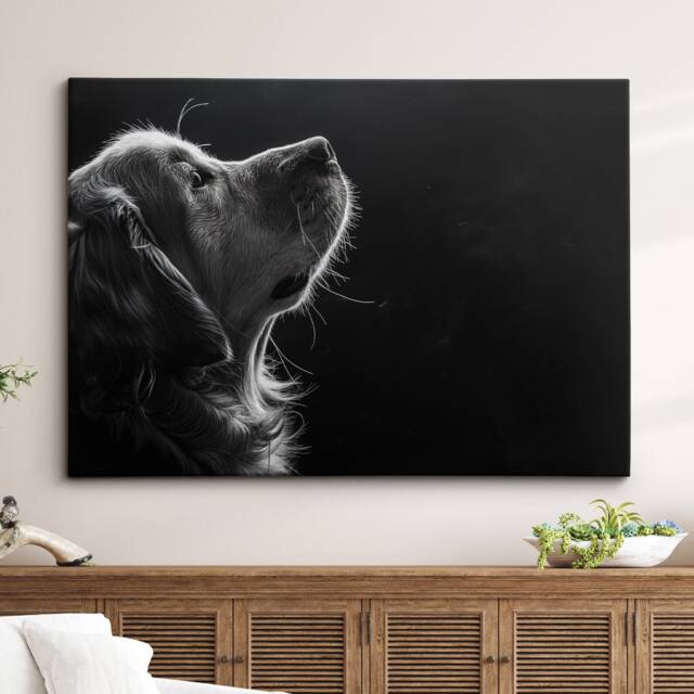 Golden Retriever Dog Pet Stencil Style Fine Art Painting Framed Poster Print & Canvas Wall Living Home Decor Interior Gift - image 1
