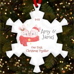 Our First Couple Pink Bunny Personalised Christmas Tree Ornament Decoration