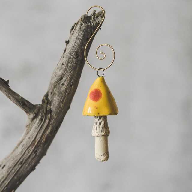 Yellow Mushroom Christmas Ornament - Handmade Woodland Holiday Decor - image 1