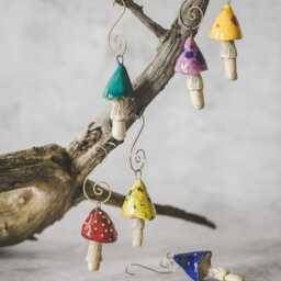 Yellow Mushroom Christmas Ornament - Handmade Woodland Holiday Decor - thumbnail 3