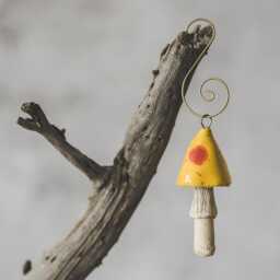 Yellow Mushroom Christmas Ornament - Handmade Woodland Holiday Decor - thumbnail 2