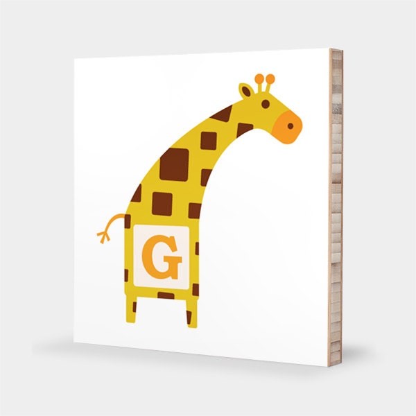 G Is For Giraffe Abc Block Bamboo Wall Art Series // Alphabet Kids Nursery Room Decor Animal Baby - image 1