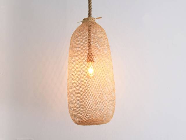 Handwoven Bamboo Pendant Lamp Thick Rope, Boho Rustic Lighting - image 1