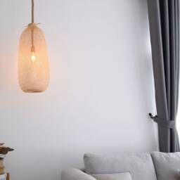 Handwoven Bamboo Pendant Lamp Thick Rope, Boho Rustic Lighting - thumbnail 3
