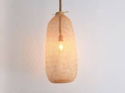 Handwoven Bamboo Pendant Lamp Thick Rope, Boho Rustic Lighting - thumbnail 1