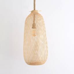 Handwoven Bamboo Pendant Lamp Thick Rope, Boho Rustic Lighting - thumbnail 2