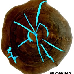 Round Live Edge Coffee Table With Glowing Resin Fill/Hairpin Cooper Legs Dark Walnut Wood - thumbnail 2