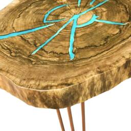 Round Live Edge Coffee Table With Glowing Resin Fill/Hairpin Cooper Legs Dark Walnut Wood - thumbnail 3