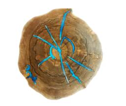 Round Live Edge Coffee Table With Glowing Resin Fill/Hairpin Cooper Legs Dark Walnut Wood - thumbnail 1