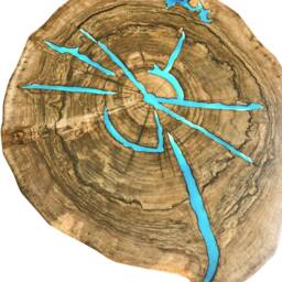 Round Live Edge Coffee Table With Glowing Resin Fill/Hairpin Cooper Legs Dark Walnut Wood - thumbnail 4
