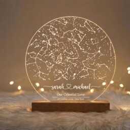 Personalised Star Map Night Light - Constellation Led Lamp By Date, Anniversary Gift For Couples, Custom Name Wood Base - thumbnail 2