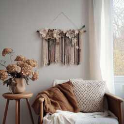 Large Ivory Flower Macrame Wall Hanging Boho Floral Farmhouse Decor