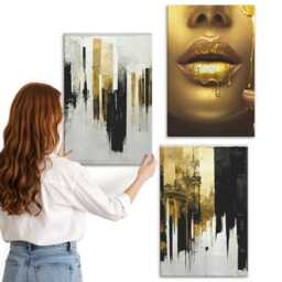 Canvas Art Set Of 3 - Painting & Portrait A Woman, Yellow Wall Art, Artwork Decor - thumbnail 3