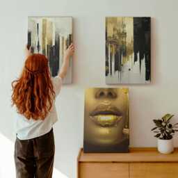 Canvas Art Set Of 3 - Painting & Portrait A Woman, Yellow Wall Art, Artwork Decor - thumbnail 1