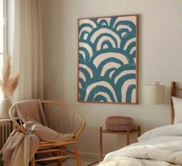 Minimal Blue Waves Abstract Art - Wave Poster, Line Print, Ocean Inspired Calming Bedroom Decor A3 A4 - thumbnail 1
