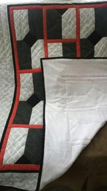 Black, Grey, & Red Quatrefoil Homemade Quilt For Baby Or Home Decor Throw - image 1
