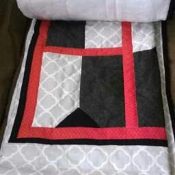 Black, Grey, & Red Quatrefoil Homemade Quilt For Baby Or Home Decor Throw - thumbnail 2