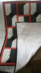 Black, Grey, & Red Quatrefoil Homemade Quilt For Baby Or Home Decor Throw - thumbnail 1