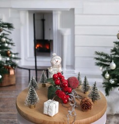 Snowy Green Mini Christmas Tree - 6 Pcs Dollhouse Village Decor