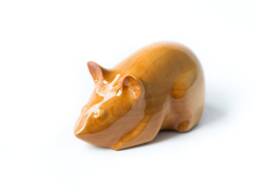 Hand Carved Ash Wood Mouse Figurine Minimalist Sculpture - thumbnail 1