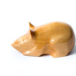 Hand Carved Ash Wood Mouse Figurine Minimalist Sculpture - thumbnail 2