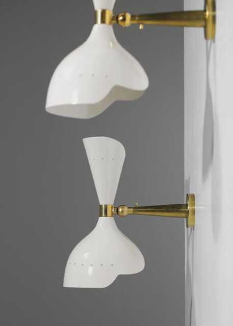 Mid-Century Modern Single Cone Wall Sconce - Brass & White Lamp, Vintage Italian Style Lighting Fixture - image 1