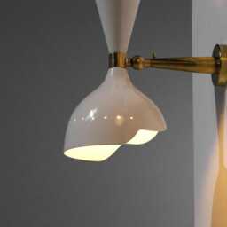 Mid-Century Modern Single Cone Wall Sconce - Brass & White Lamp, Vintage Italian Style Lighting Fixture - thumbnail 2