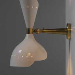 Mid-Century Modern Single Cone Wall Sconce - Brass & White Lamp, Vintage Italian Style Lighting Fixture - thumbnail 3