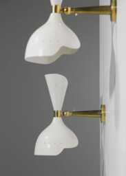 Mid-Century Modern Single Cone Wall Sconce - Brass & White Lamp, Vintage Italian Style Lighting Fixture - thumbnail 1