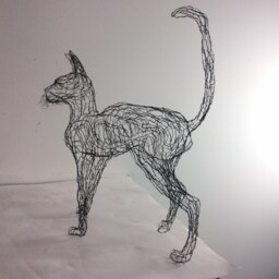 standing/Walking Cat 3D Wire Sculpture By Artist Elizabeth Berrien - thumbnail 3