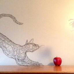 standing/Walking Cat 3D Wire Sculpture By Artist Elizabeth Berrien - thumbnail 4