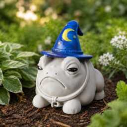 Wizard Frog Garden Ornament - Cast Stone Toad Statue Grumpy Decor Handmade UK - thumbnail 2