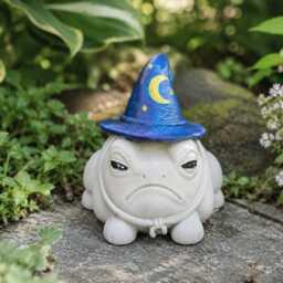 Wizard Frog Garden Ornament - Cast Stone Toad Statue Grumpy Decor Handmade UK - thumbnail 3