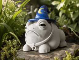 Wizard Frog Garden Ornament - Cast Stone Toad Statue Grumpy Decor Handmade UK